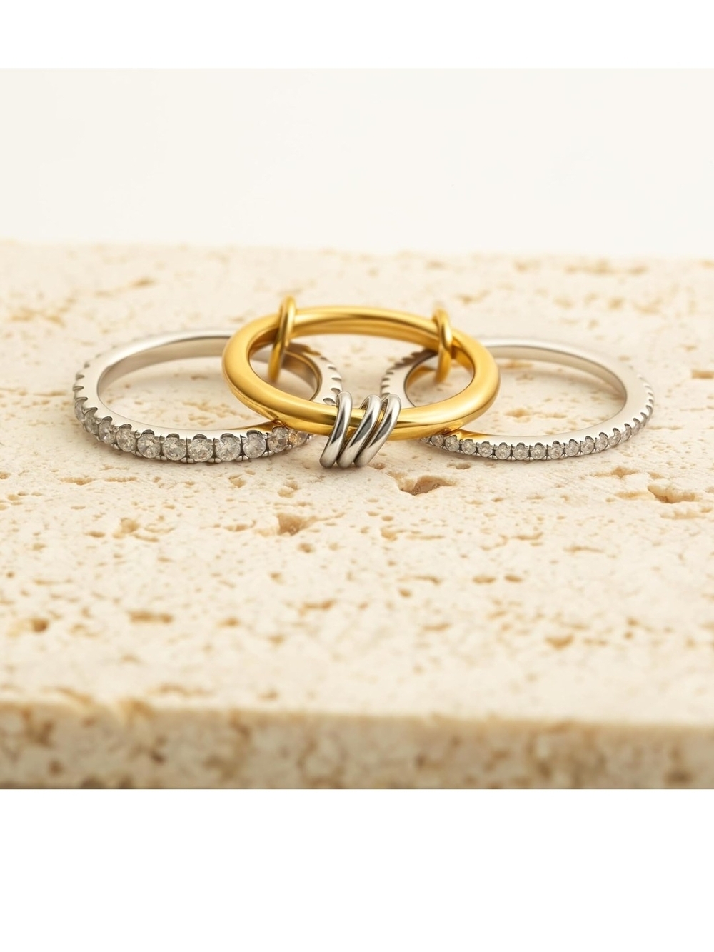 Two-Tone Gold and Silver Crystal Stackable Rings - Brand - Picture 3 of 5